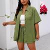 Set Estivo Casual Due Pezzi Donna Taglie Forti Camicia a Maniche Corte Pantaloncini a Gamba Larga