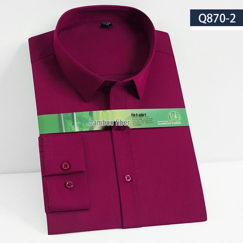 Men's Long Sleeve Bamboo Fiber Slim Fit Shirt - Solid Color, Iron-Free, Micro-Elastic.