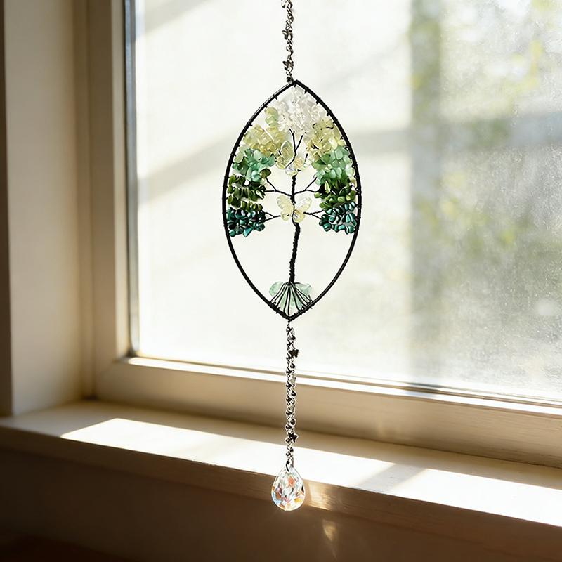 Natürlicher 7-Chakra Lebensbaum Edelstein Heilung Rohe Kristallsteine Wand Fenster Auto Hängendes Ornament für Yoga