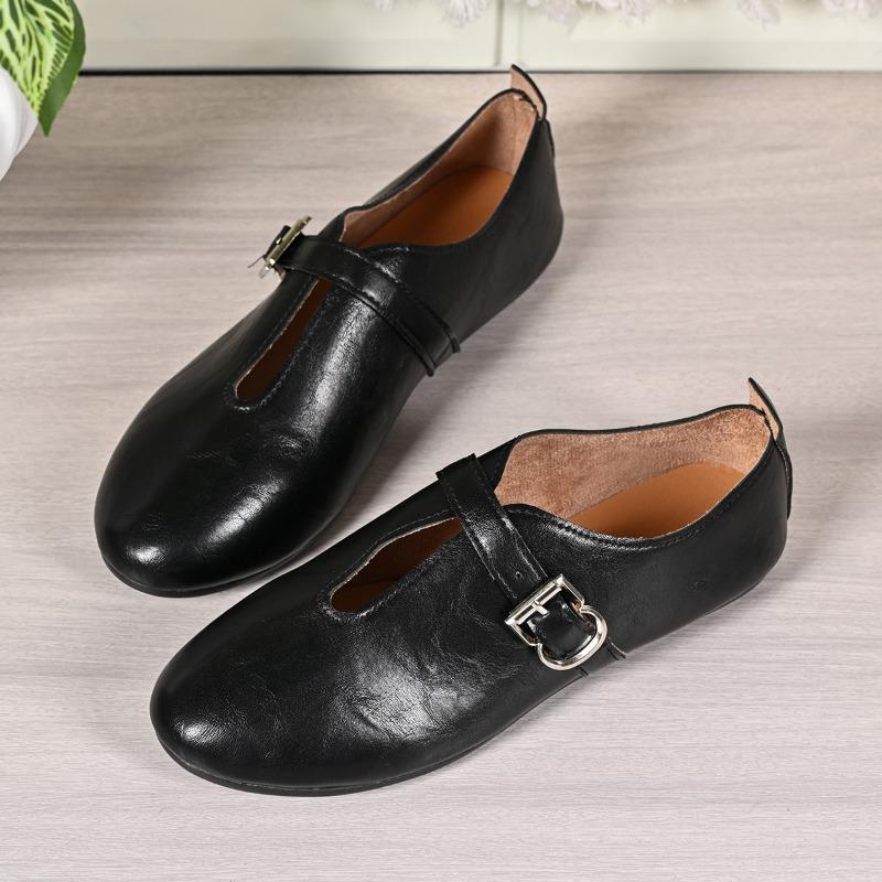 Retro Shoes, One-strap Shoes, Shallow Opening, Flat Single Shoes for Women