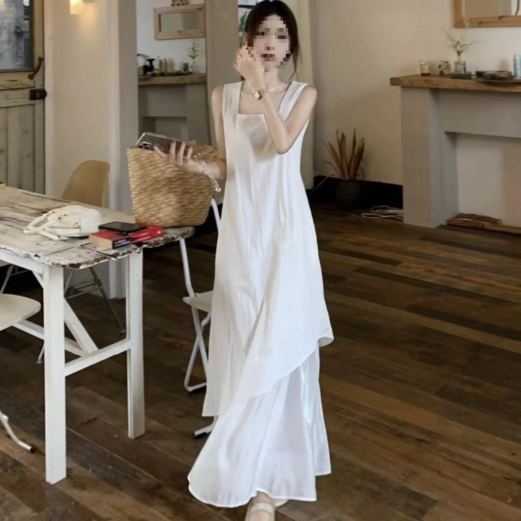 Summer Knit Splicing Tank Dress With Hood For Casual And Yoga Wear