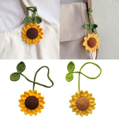 Multipurpose Handmade Crochet Sunflower Car Rearview Mirror Decoration Charm Ornaments Handbag Decor Pendant