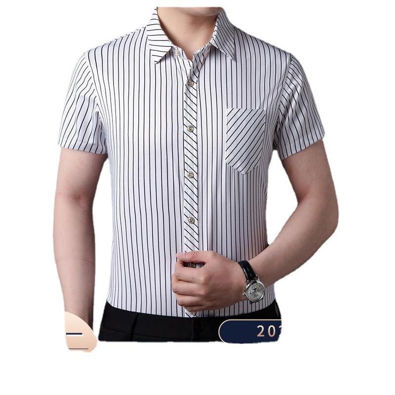 Летняя мужская модная молодежная полосатая повседневная трендовая эластичная рубашка 4XL — фото 3