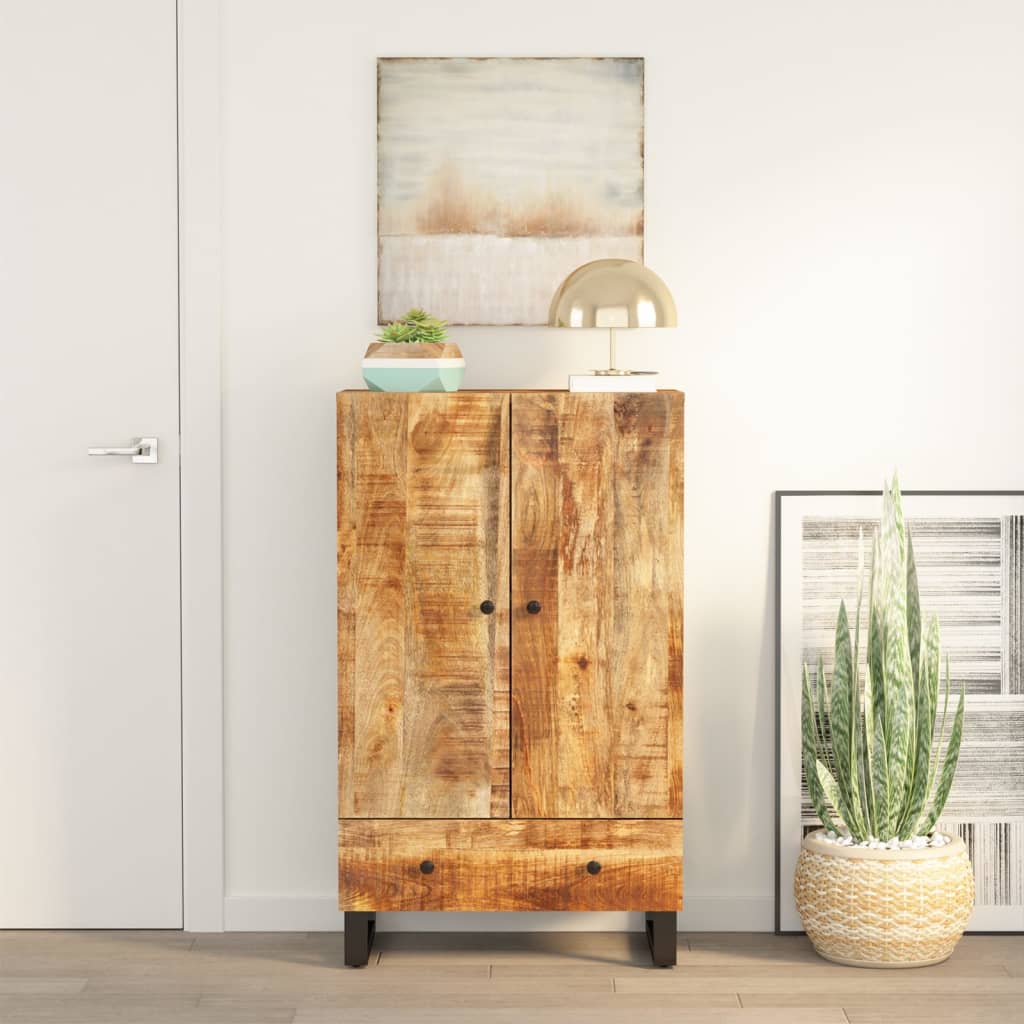 Highboard with Drawer 60x33x100 Cm Solid Mango Wood & Iron