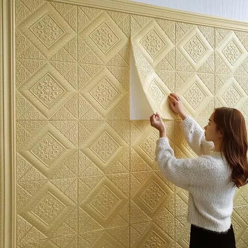 5pcs 3D Foam Stickers Self-adhesive Wall Stickers Ceiling Panel Waterproof Wallpaper Home Kid Room Office Decoration Soft Panel
