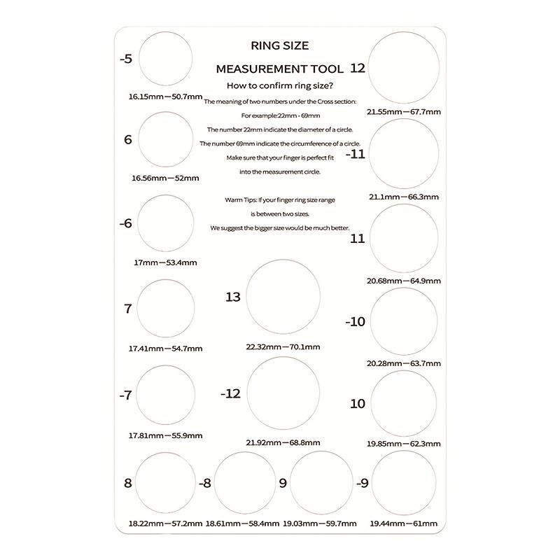 Reusable ring size measuring card, finger circumference sizing tool for European and US ring sizes
