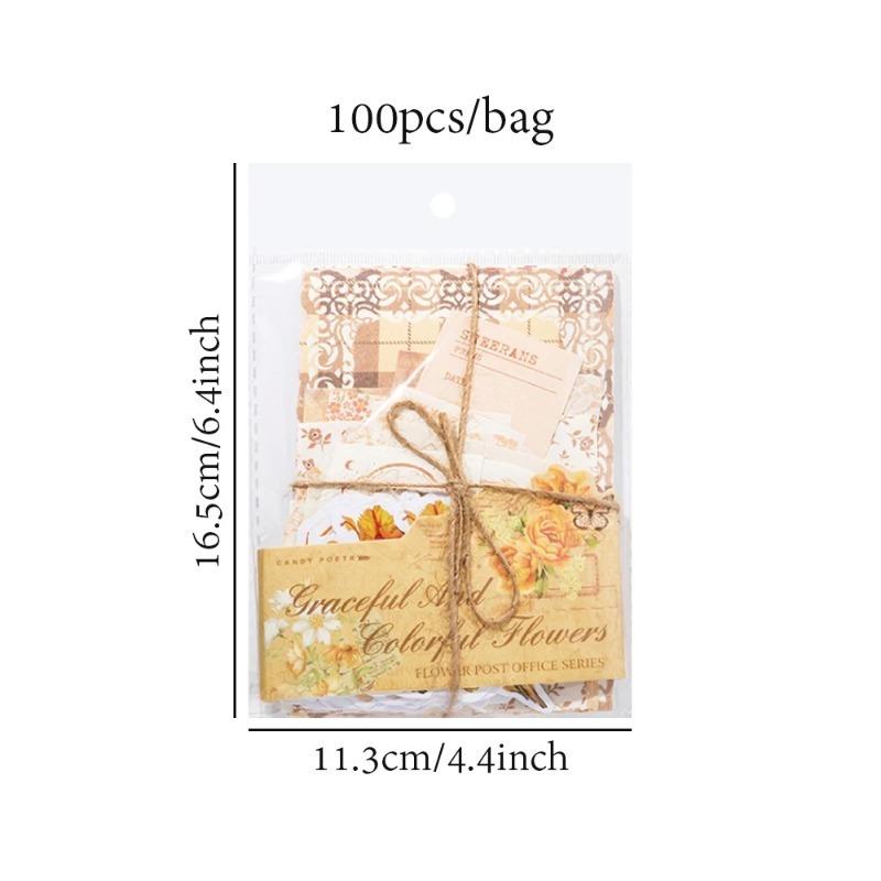 100pcs/set Mixed Material Pack Flower Series Hollow Lace Handbook Border Primer Paper DIY Decorative Sticker Notes Scrapbook