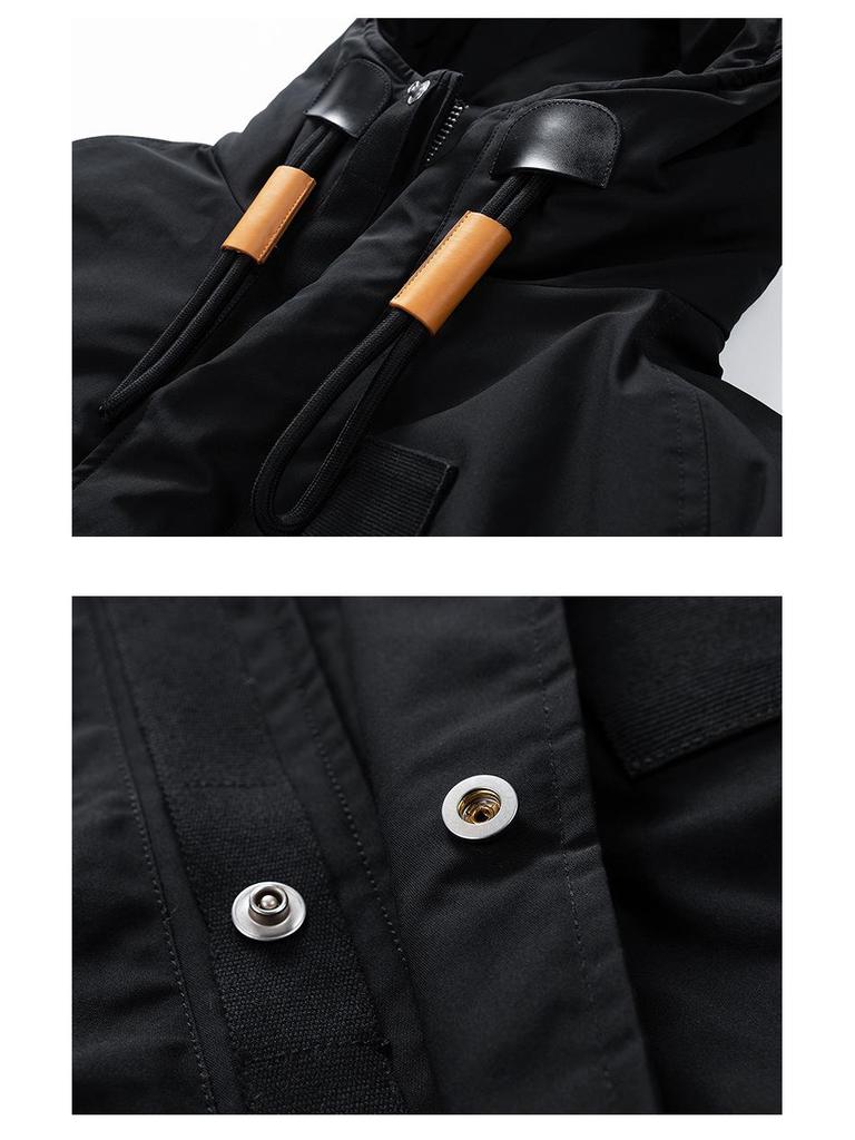 Men's Winter White Duck Down Jacket - Trendy, Loose Fit, Multi-Pocket Workwear Style