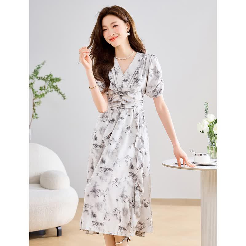 ORIGIN Women s Ruffled Collar A-Line Print Midi Dress M