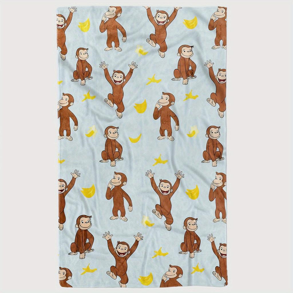 Curious George Monkey & Banana Print Flannel Throw Blanket - Soft Cozy Warm| Perfect for Sofa/Bed/Office