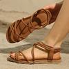 Damen Römische Sandalen mit offenen Zehen, Kreuzriemen, Flach, Weiche Sohle, zum Hineinschlüpfen, für Strand und Alltag