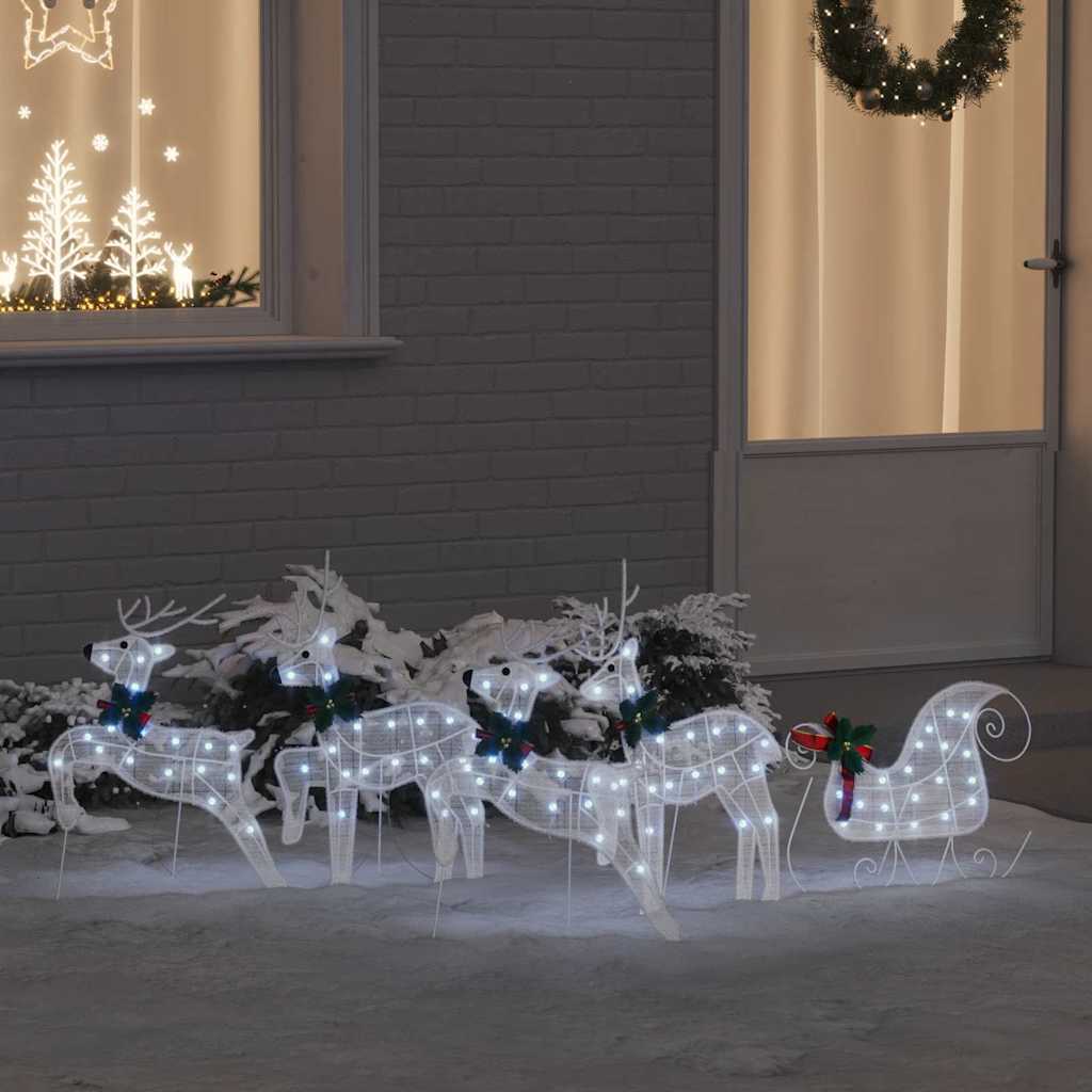 vidaXL LED Deer Set 5 pcs White Fabric