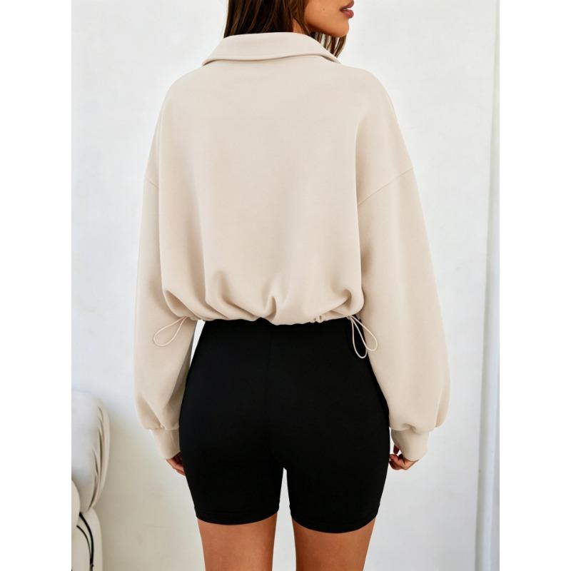 Women S Half Zip Long Sleeve Cropped Sweatshirt With Drawstring Y2k Style