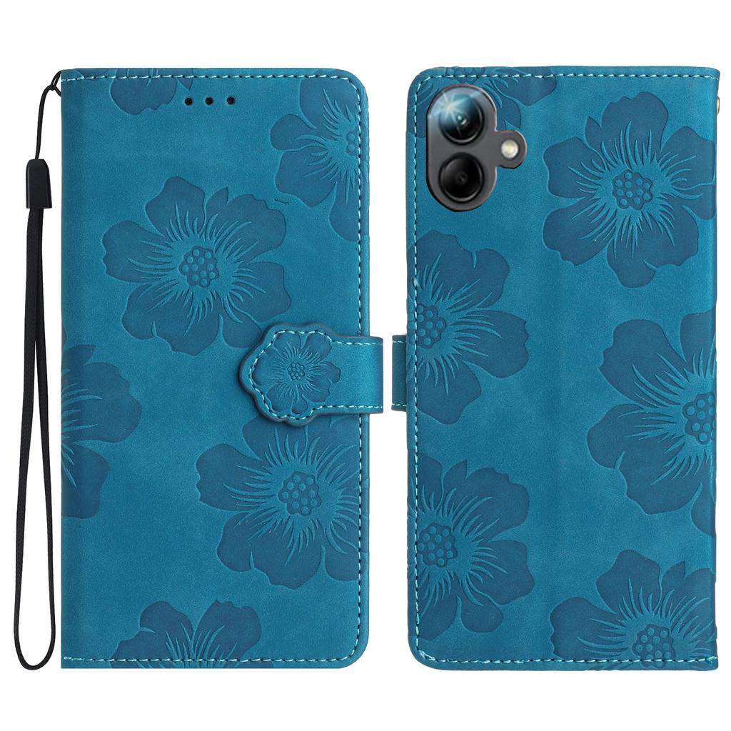 For Samsung Galaxy A06 4G Case Flower Design Leather Wallet Phone Cover with Wrist Strap