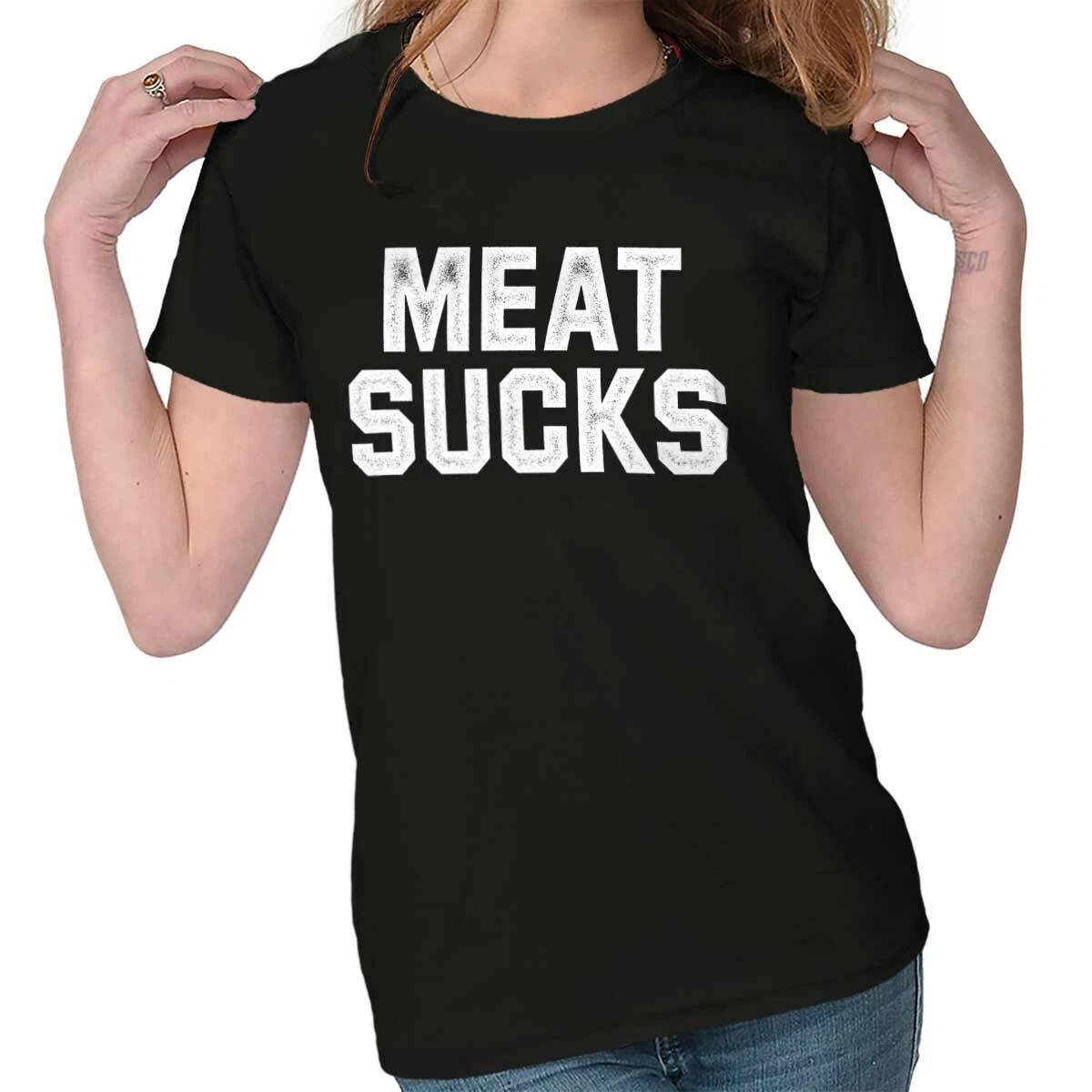 Vegan Vegetarian Activist Meat Sucks Protest Womens Top Junior Graphic Tee XS