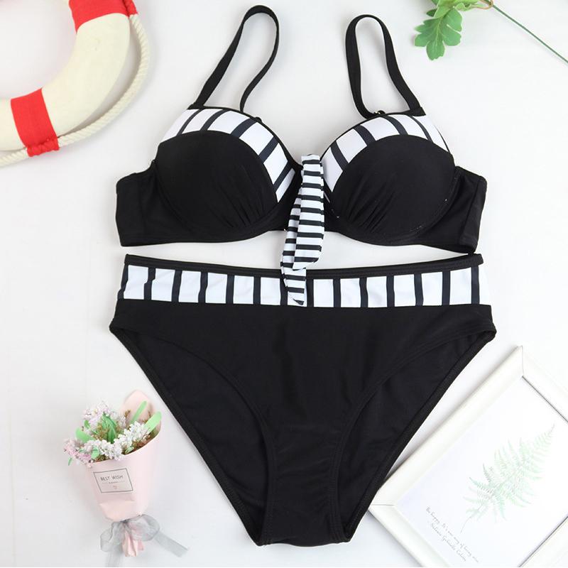 Two Pieces Sets Women Clothing Suit Separates Swimwear Womens Padded Push-up Bra Bikini Set Swimsuit Bathing Suit Patterns Stripe Beachwear