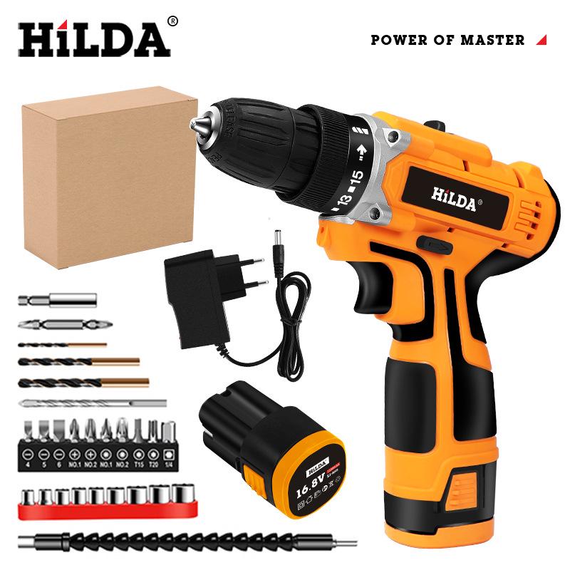 HiLDA Electric Impact Drill: Rechargeable Lithium Battery, 12V/16.8V/21V