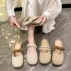 Fashion Bowknot Pearl Flat Bottom Baotou Half Slippers Women New 2026 Summer Shallow Mouth Mary Jane Single Shoes Casual Slides