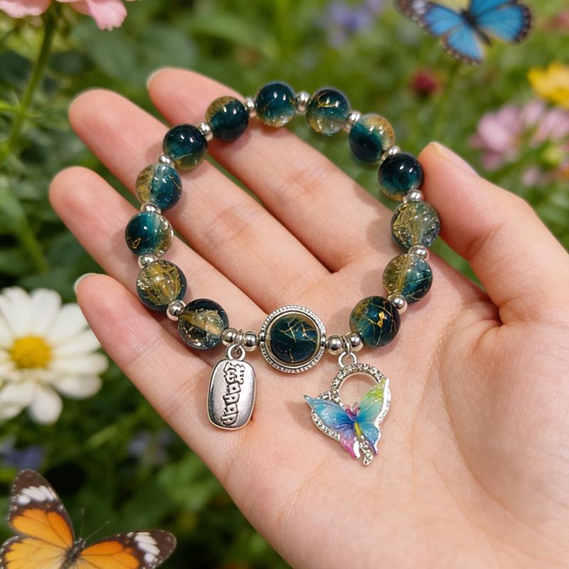 Super Fairy Forest Gradient Glass Bracelet - Chic Chinese Style Gift for Women and Best Friends, Lightweight Luxury Accessory
