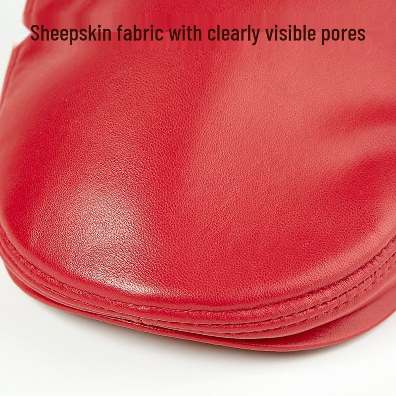 Unisex Dark Red Genuine Leather Sheepskin Flat Cap - Korean Style Warm Duckbill Cotton Hat for Autumn & Winter