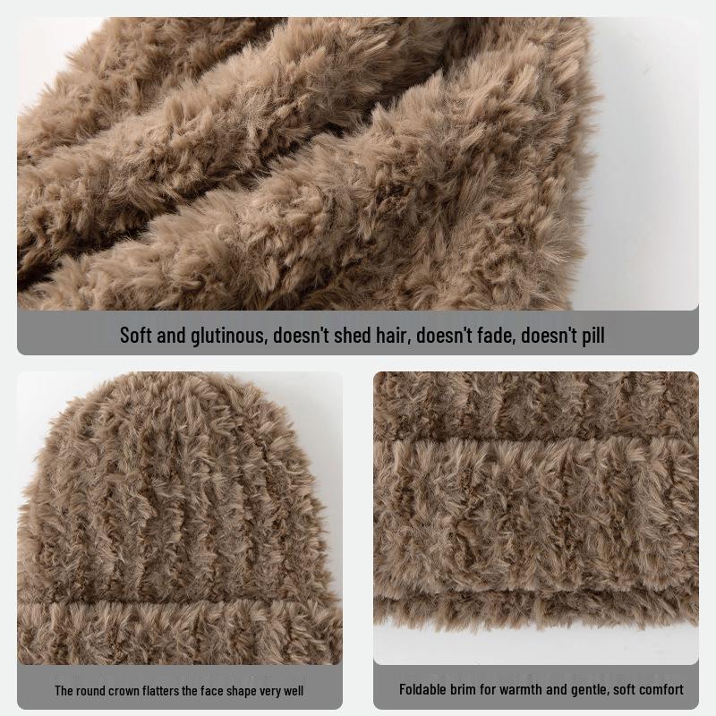 WTEMPO Soft Women's Winter Knit Hat Cold-Proof Warm Plush Ear Protection Loose Fit Versatile Fits Large Heads Face-Slimming Design Casual Hats