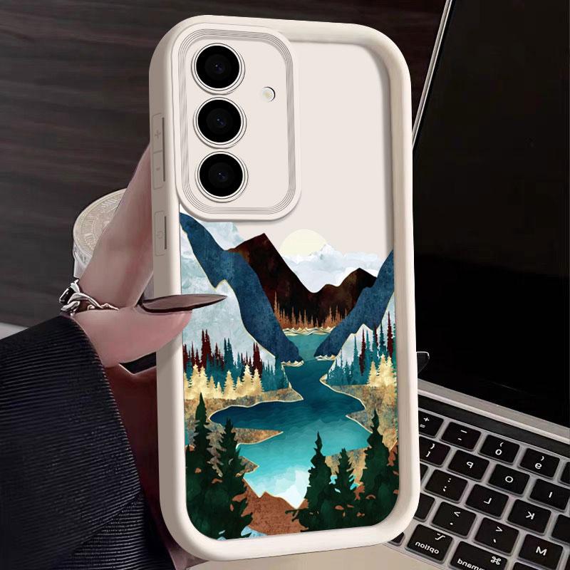 Landschaftsbild Bemalte Handyhülle Für Samsung S26 S25 S24 S23 S21 Ultra See Waldansicht Sonnenaufgang Für Galaxy S25 S24 FE S26 Plus Hülle