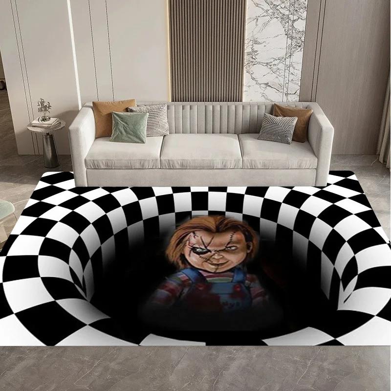 Visual 3D Black and White Grid Illusion Vortex Trap Mat Rug for Bedroom Sofa Living Room Decoration carpet