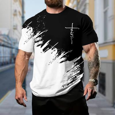 New Summer Men's Fashion T-shirt Brush Printed Men's T-shirt Top