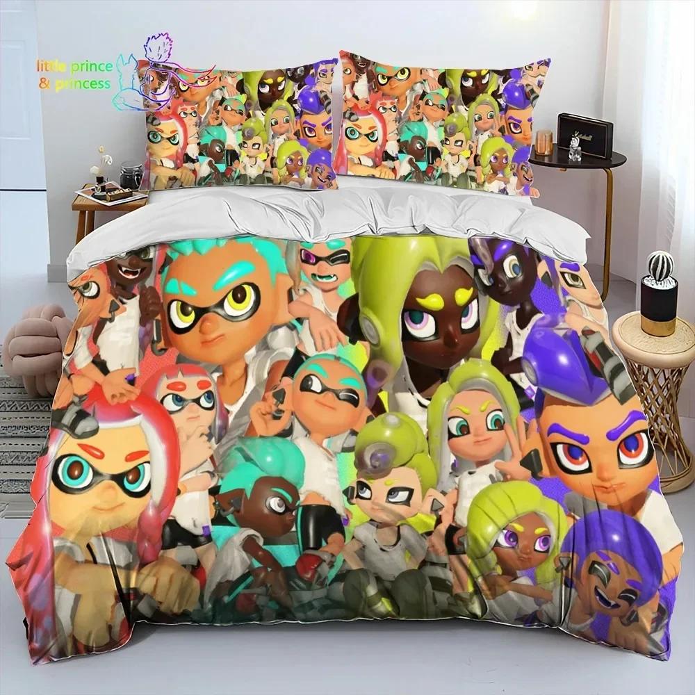 S-Splatoon Game Gamer Cartoon Bedding Set Single Twin Full Queen King Size Bed Set Adult Kid Bedroom Bedding Gift