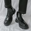 Men Motorcycle Casual Black Outdoor Retro Brown Leather Elevator Shoes High Boots Street Style Punk Boots Large Size