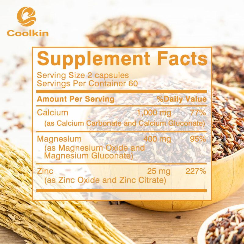 Coolkin contains calcium, zinc, and magnesium, beneficial for bone, nerve, and emotional health; easily absorbed formula.