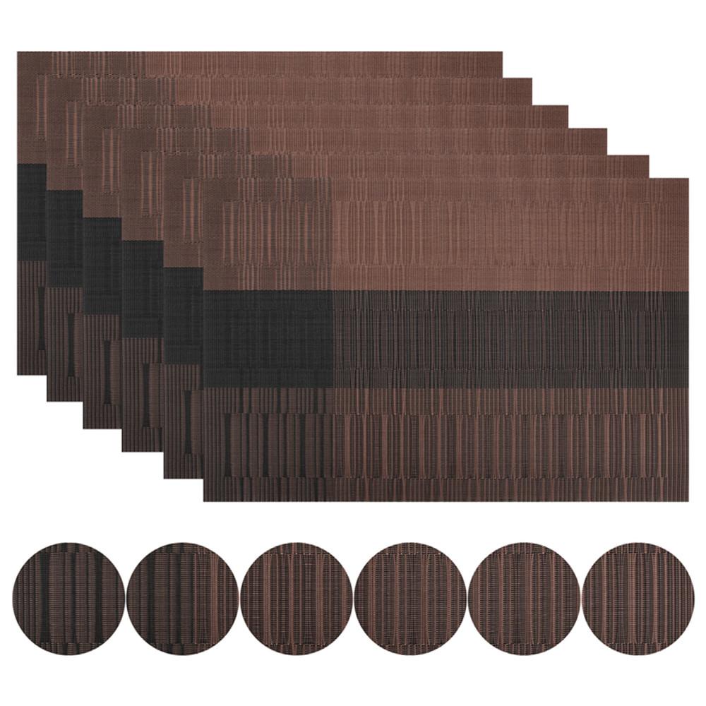 Set mit 6 Tischsets mit Untersetzern Schwarz Tischmatten Kreuzgewebt Gewebtes Vinyl Rutschfest Waschbar für Tisch Essen Küche Restaurant