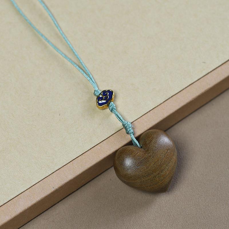 Heart Carved Green Sandalwood Keychain & Phone Charm Pendant - Unisex Bag Accessory