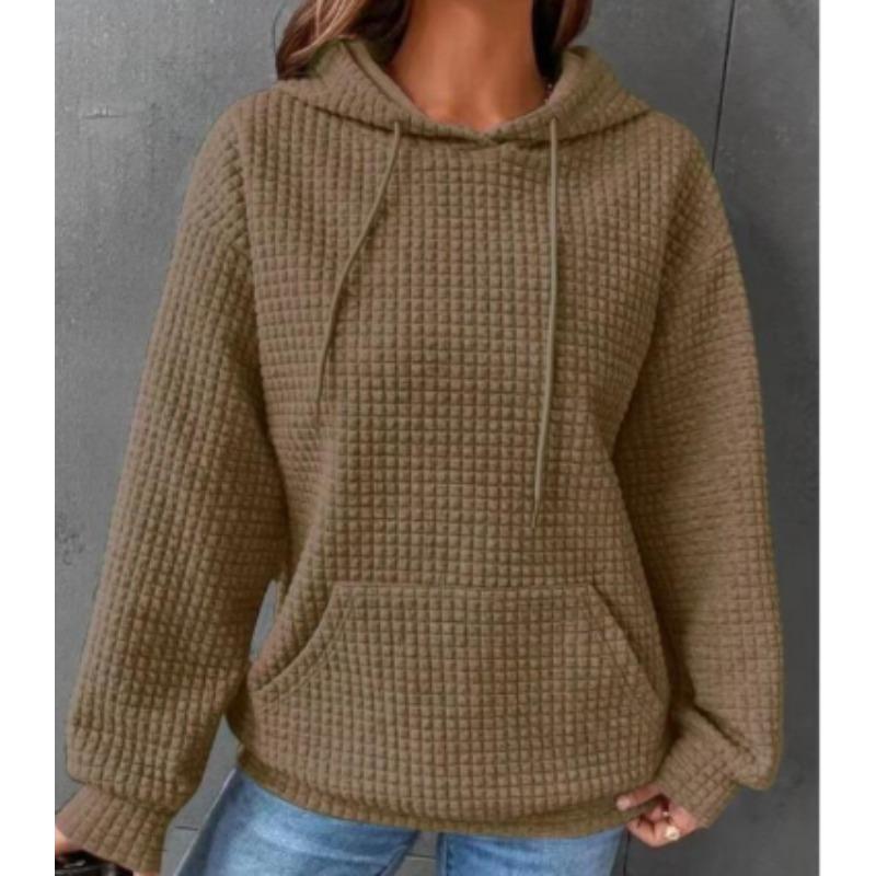 

Осень и зима в Европе и США. Новый небольшой женский свитер в стиле гранж с круглым вырезом, капюшоном и длинными рукавами, однотонная женская блузка 5XL хаки