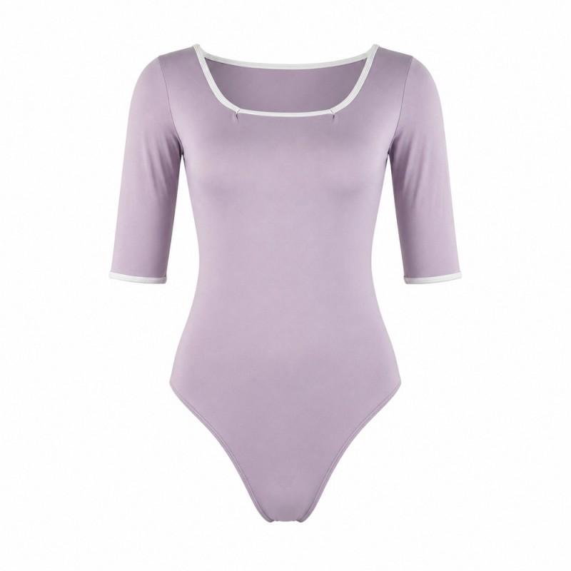 White Square Neck Mid-Sleeve Ballet Leotard Women Adult Dance Practice Modern Performance Stretchy Gymnastics Costume