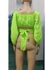 European & American Women's Off-the-Shoulder Lantern Sleeve Crop Top with Lace-Up Design