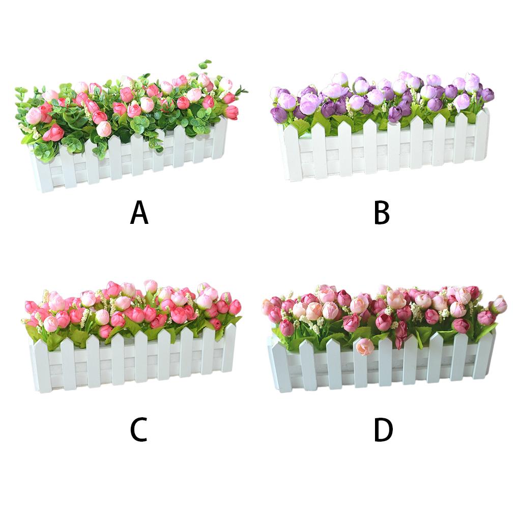 Kunstige blomsterplanter Gjerde Blomsterpotte Plantebeholder Plantekasse Blandet farge for Kontor Midtstykke Arrangement