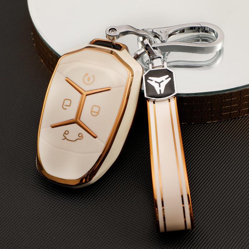 Compatible with Lynk & Co 01/02/03 Key Case, 2021 Model, Gold-Edge Style, Car Key Chain Buckle for Men and Women.