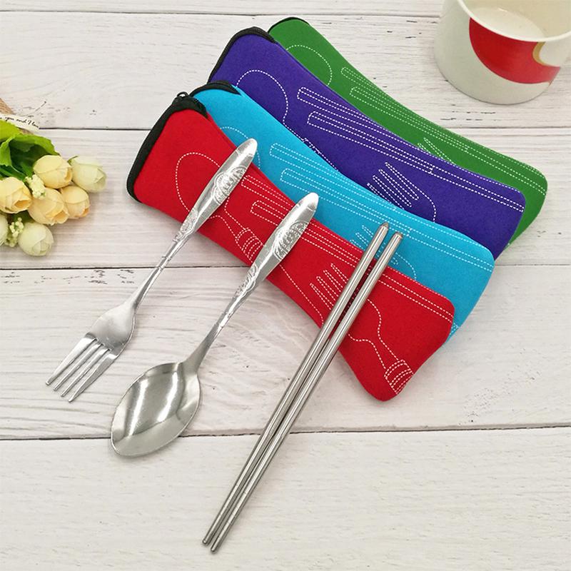 Simple Pillow Bag Travel Cutlery Bag Portable Knife Fork Chopsticks 8 Colors Soft Air Cotton Zipper 1Pc New Fashion