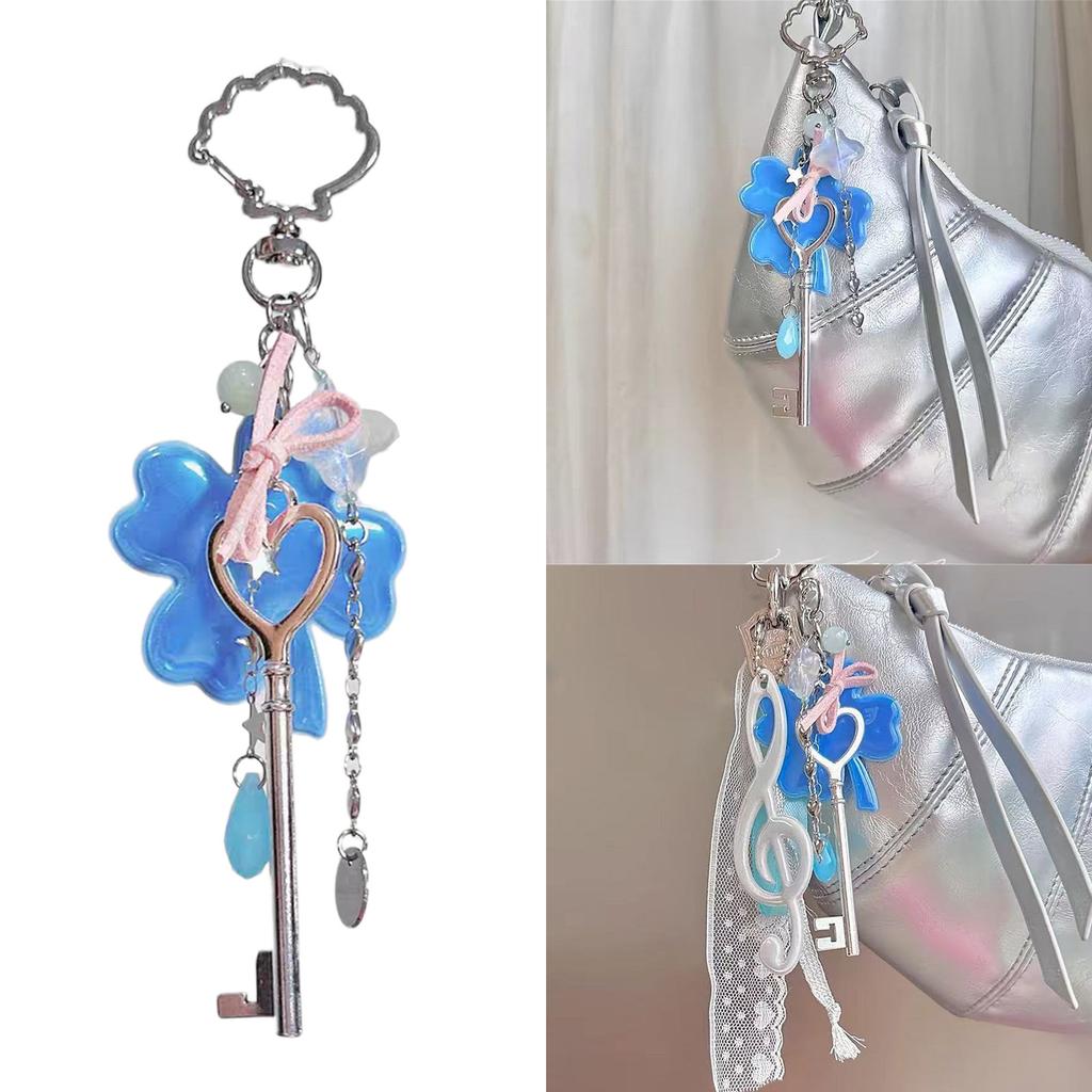 Stylish Four Leaf Clover & Musical Note Charm Keychain for Keys Bags or Backpacks Durable Alloy Resin Accessory