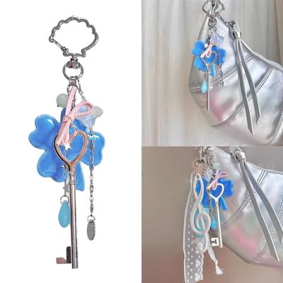 Stylish Four Leaf Clover & Musical Note Charm Keychain for Keys Bags or Backpacks Durable Alloy Resin Accessory