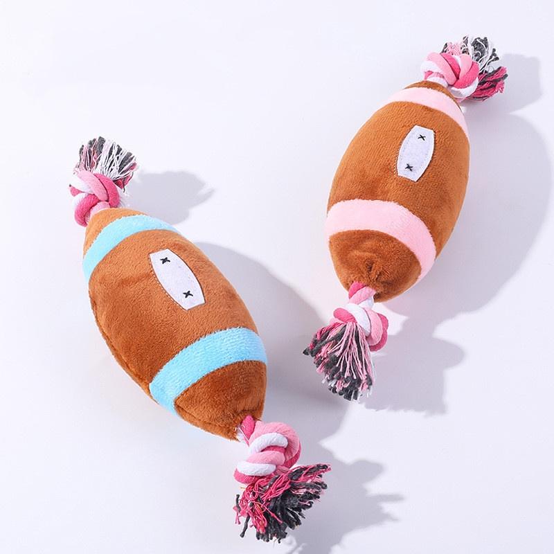 Großhandel Plüschhundespielzeug mit Baumwollseil Sound und langlebiges Oliven-Football-Design