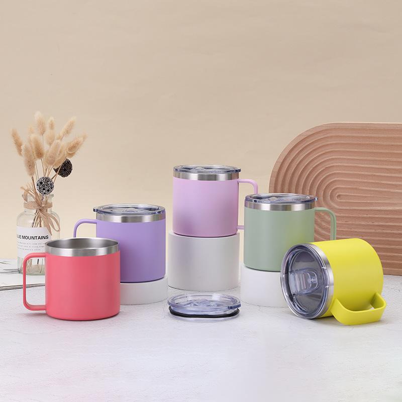 Neue 14oz Tasse mit Deckel und Griff Vakuum 304 Edelstahl Isolierflasche Büro und Zuhause Becher