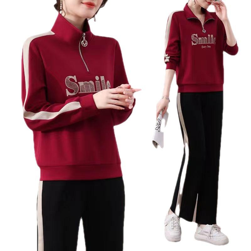 Sports Suit Women's Spring and Autumn Two-piece Korean Style Fashionable Slim Sweatshirt Casual Running Wear Trendy