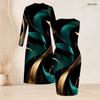 Women Plus Size Two Piece Set Black Blue Printed Long Sleeve Open Front Cardigan Sleeveless Bodycon Dress