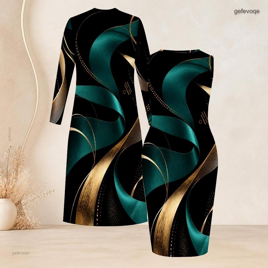 Women Plus Size Two Piece Set Black Blue Printed Long Sleeve Open Front Cardigan Sleeveless Bodycon Dress