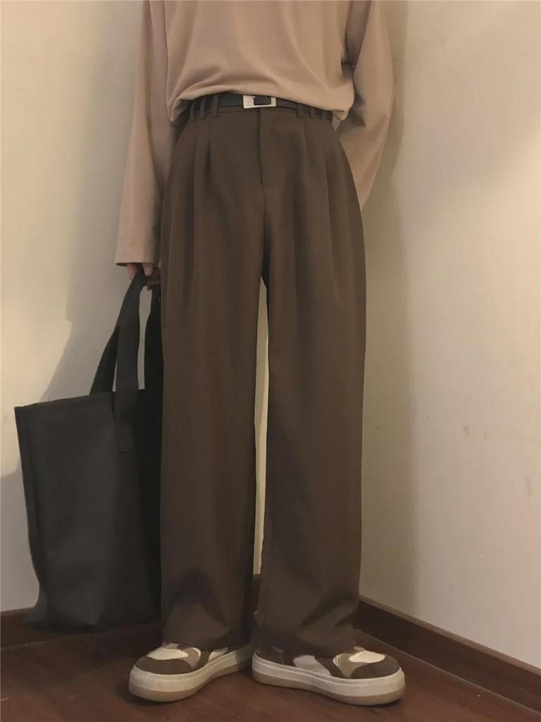 Spring/Summer Retro Loose Straight Coffee Casual Pants for Men