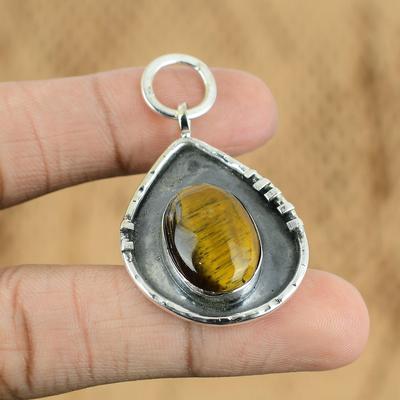 Natural Tiger'S Eye Gemstone Pendant 925 Sterling Silver Jewelry For Girls