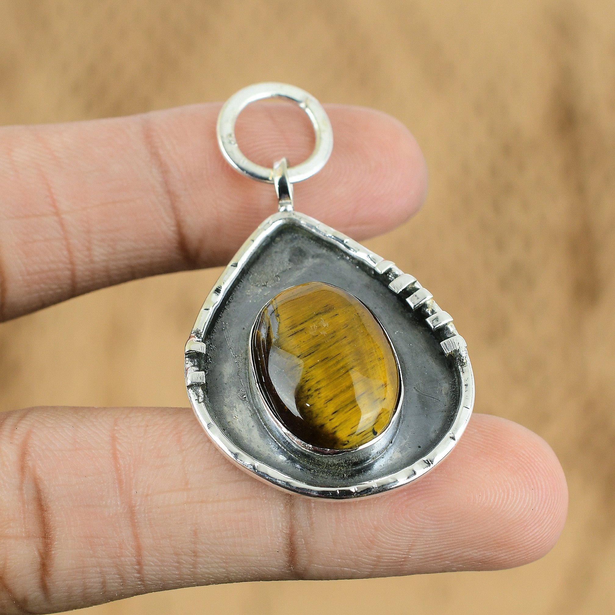 

Natural Tiger S Eye Gemstone Pendant 925 Sterling Silver Jewelry For Girls