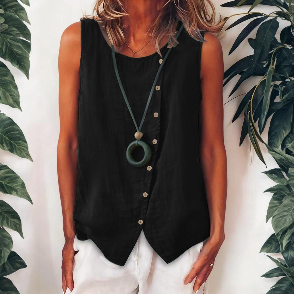 Women's Sleeveless Button-Up Shirt Loose-Fit Vest Top With Single Side Button